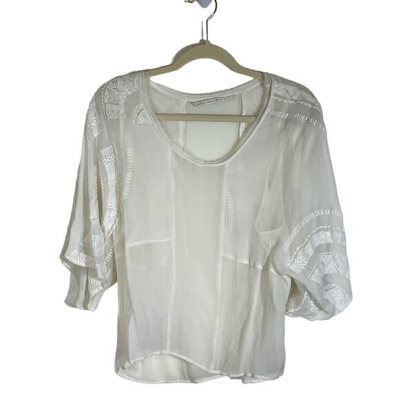 Twelfth Street by Cynthia Vincent Cream Silk Embroidered Blouse Size M - Picture 5 of 7